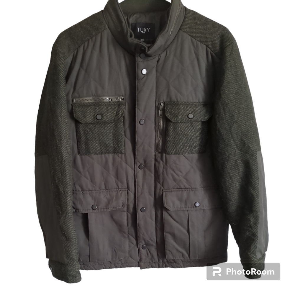 Tuxy Blue Quilted Herringbone‎ Multi Pockets Army Green Thinsulate Jacket Size M